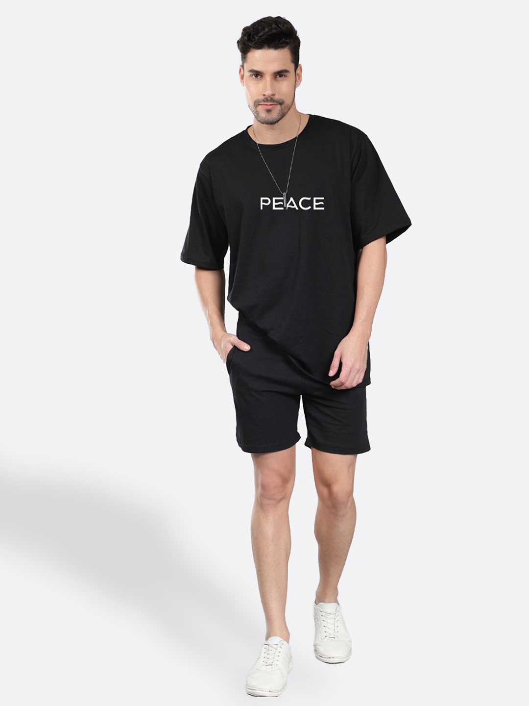 

Mad Over Print Printed Pure Cotton Round Neck Sports T-shirt with Shorts Co-Ords, Black