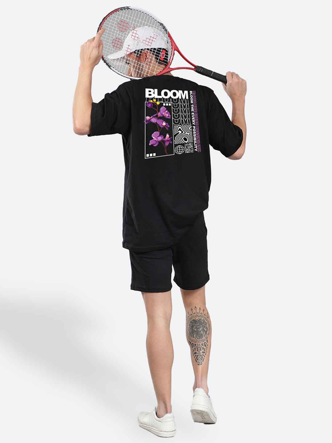 

Mad Over Print Printed Pure Cotton Round Neck Sports T-shirt with Shorts Co-Ords, Black