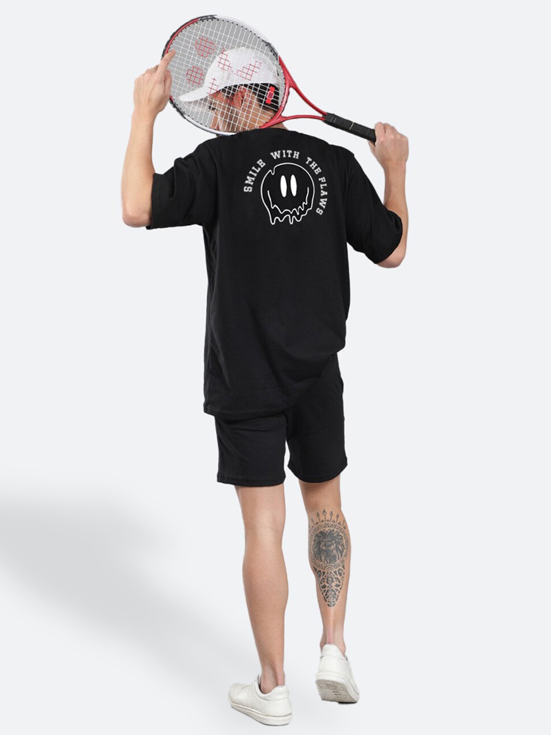 

Mad Over Print Printed Pure Cotton Round Neck Sports T-shirt with Shorts Co-Ords, Black