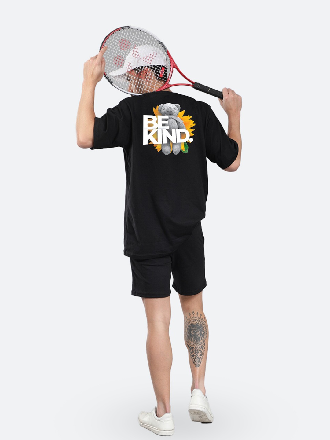 

Mad Over Print Printed Pure Cotton Round Neck Sports T-shirt with Shorts Co-Ords, Black