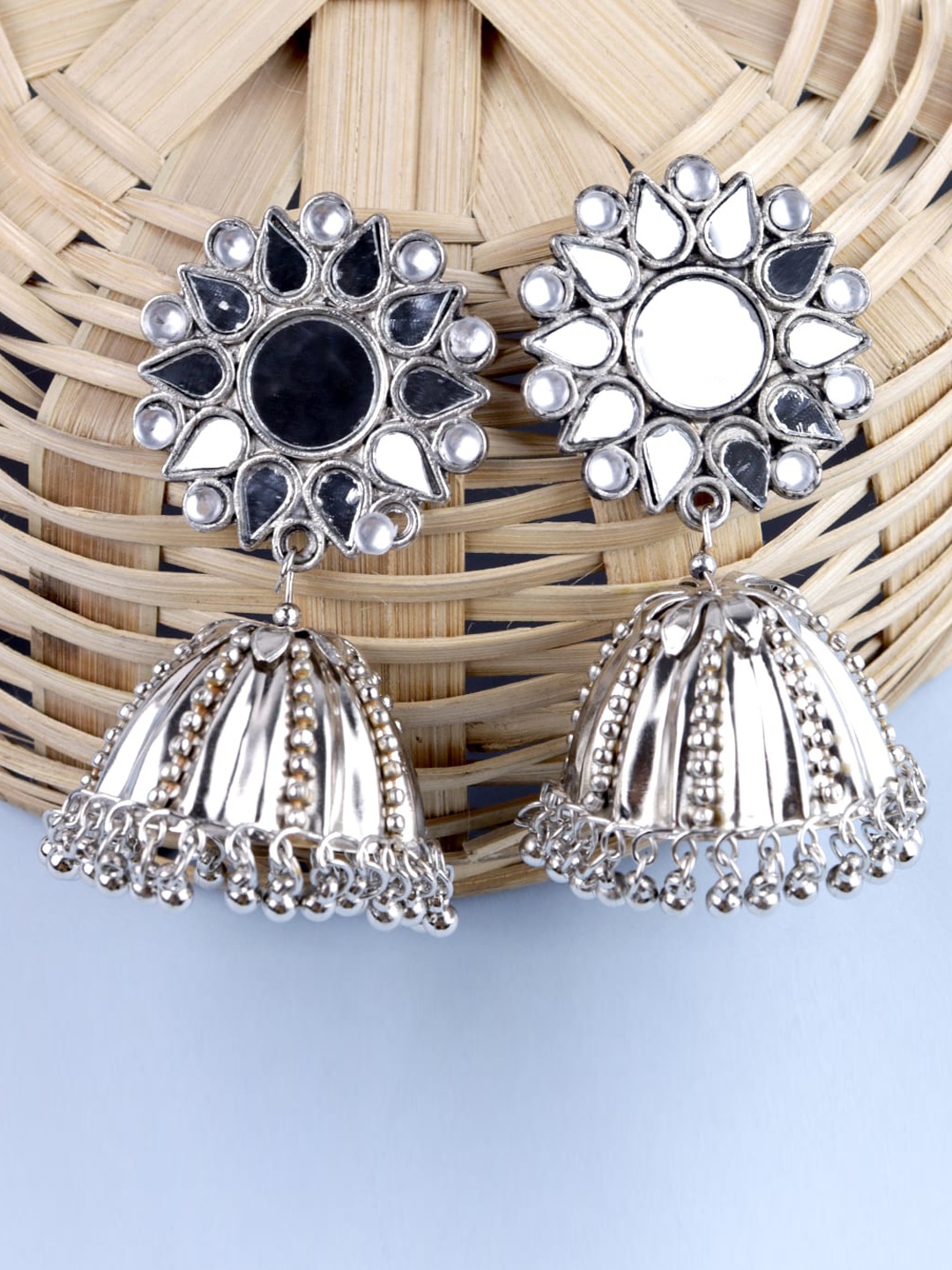 

VAGHBHATT Silver-Plated Stone Studded Dom Shaped Jhumkas