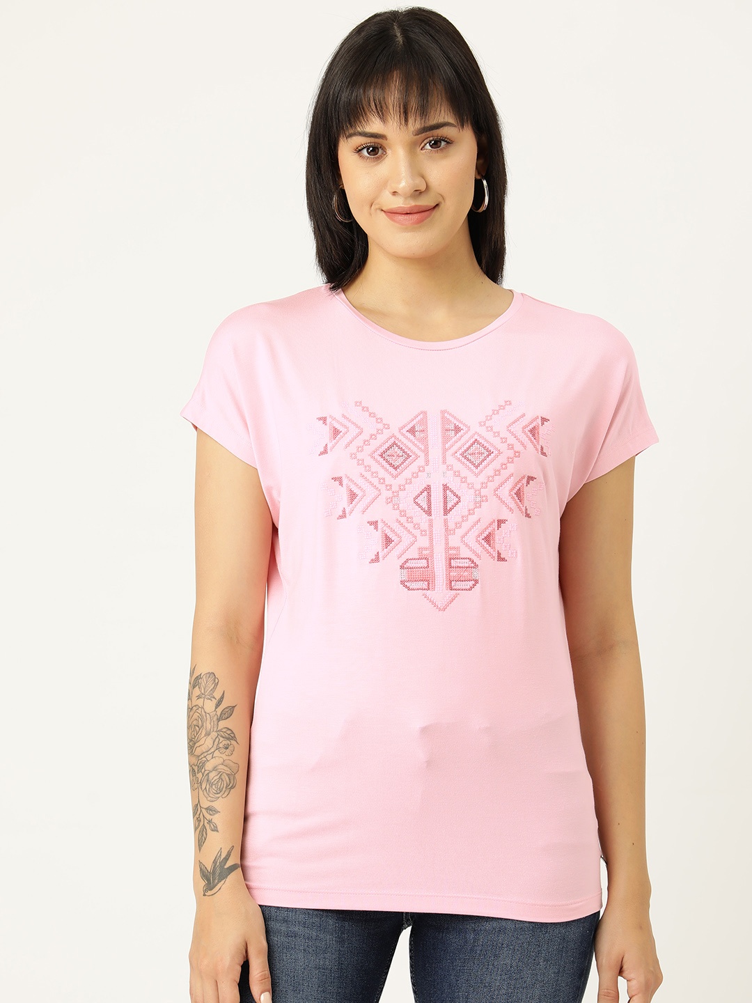 

Monte Carlo Embroidered Extended Sleeves T-shirt, Pink