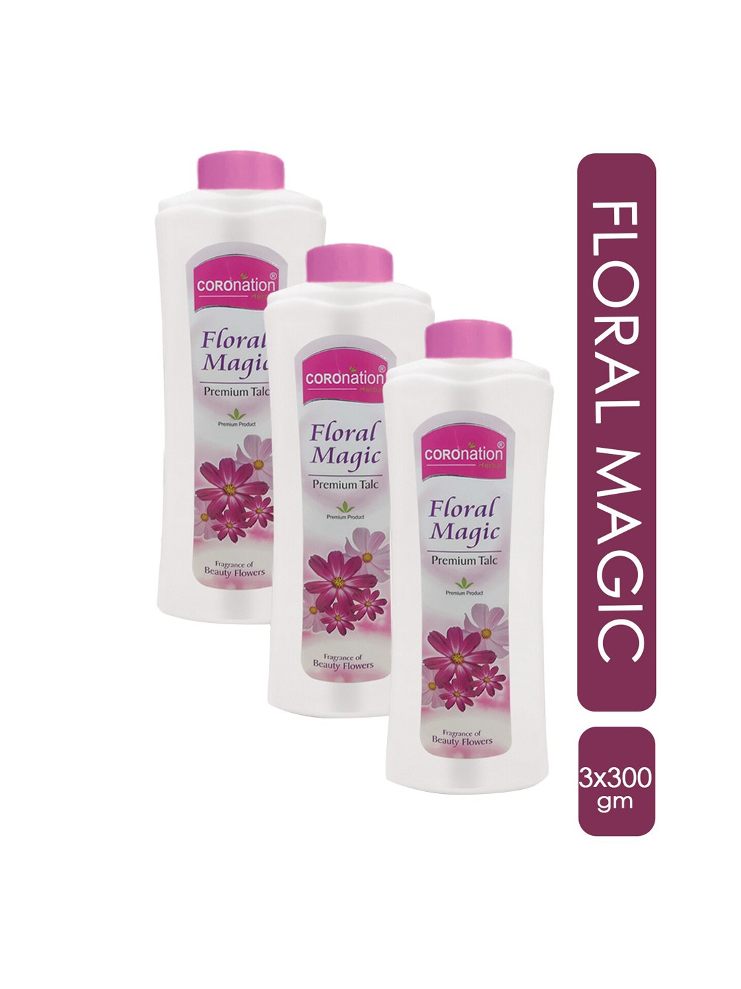 

COROnation Herbal Set Of 3 Floral Magic Premium Talc Powders - 300g Each, Pink