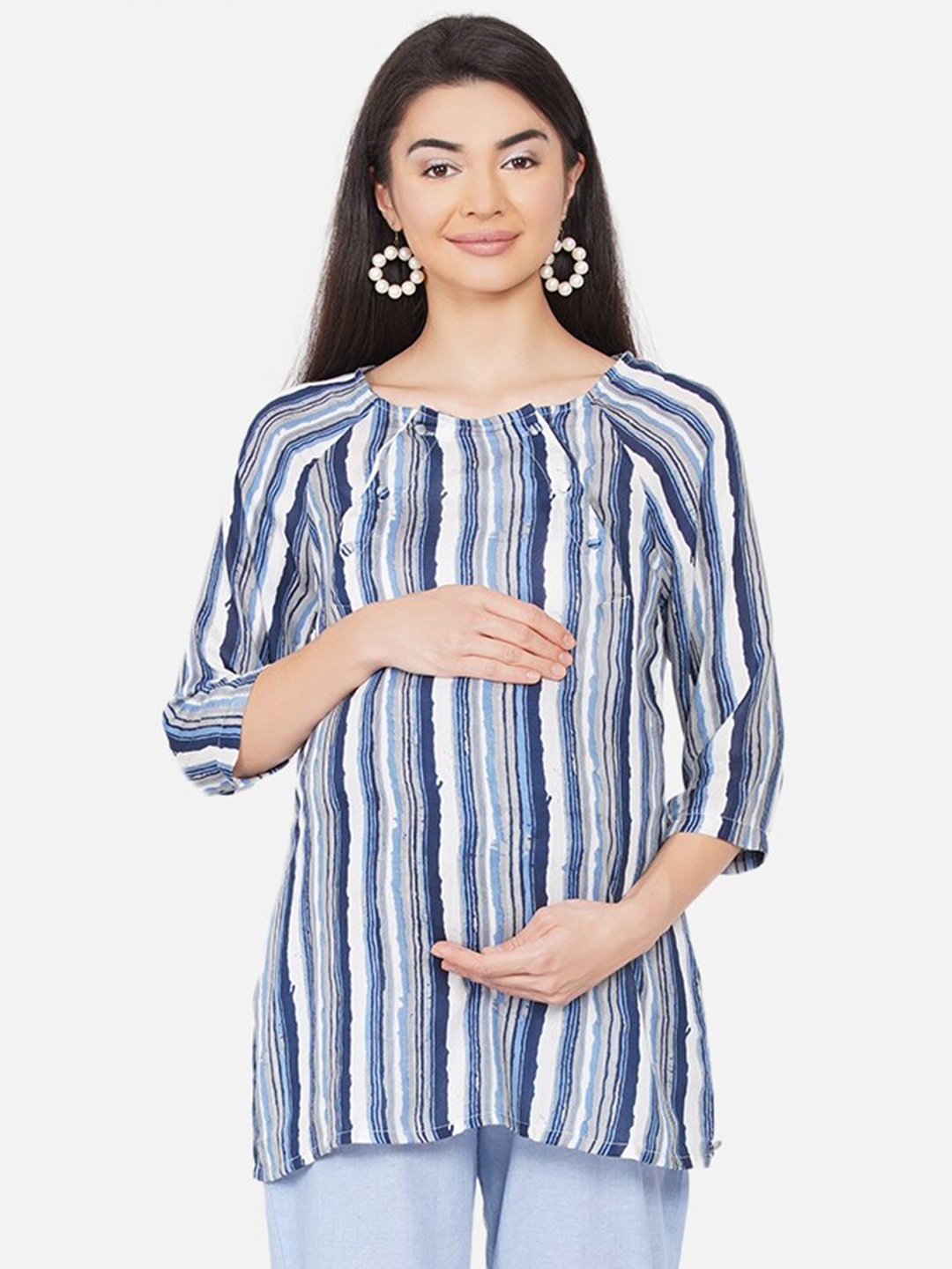 

Mine4Nine Striped Longline Maternity Top, Blue
