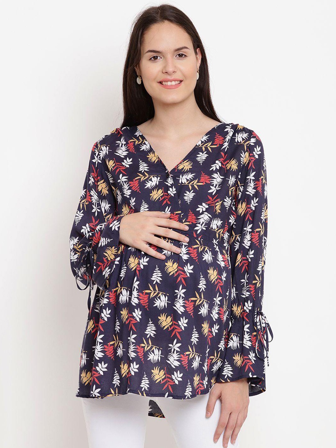

Mine4Nine Floral Print Longline Maternity High-Low Top, Blue