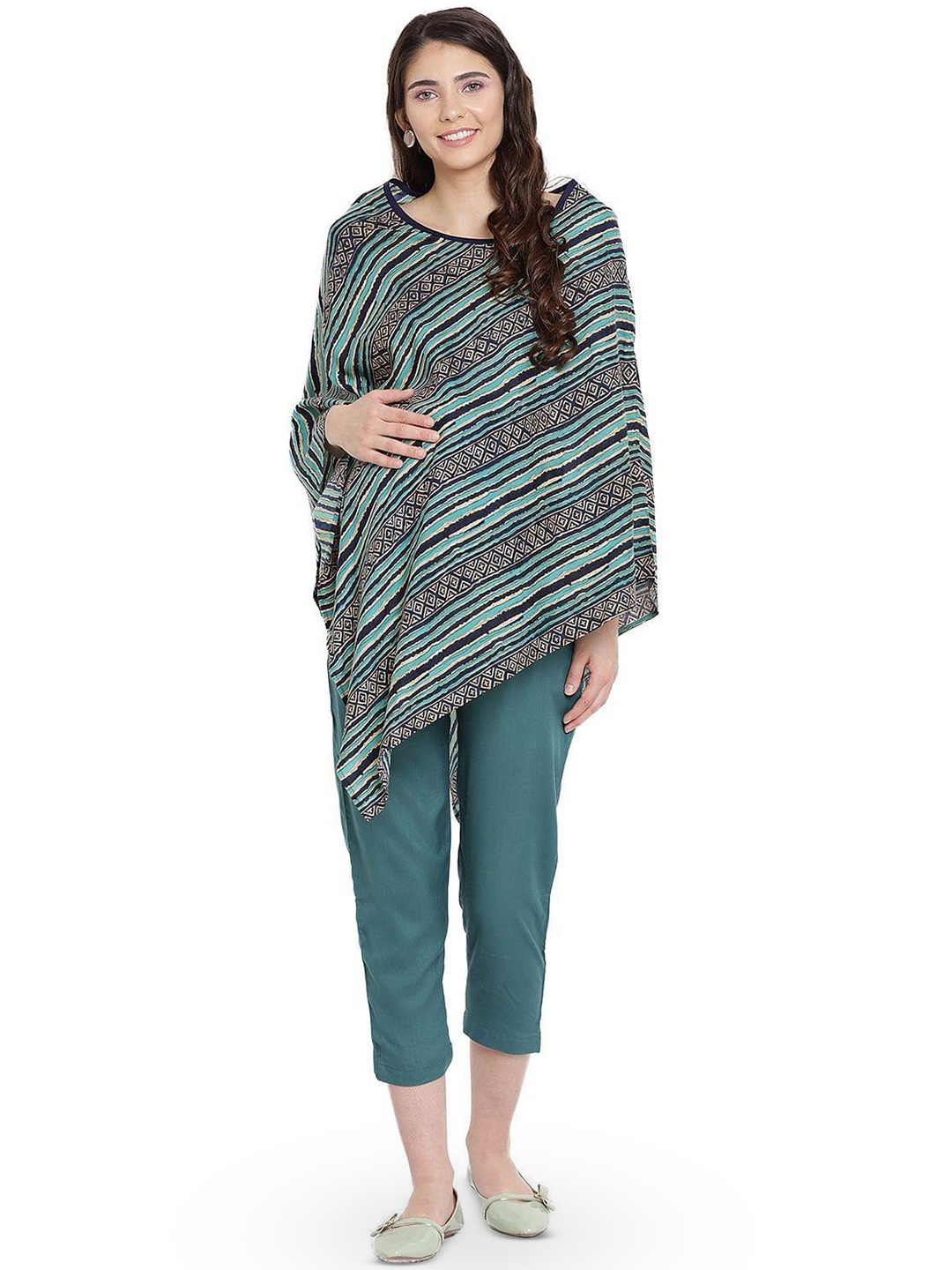 

Mine4Nine Tribal Print Extended Sleeves Maternity Top, Green