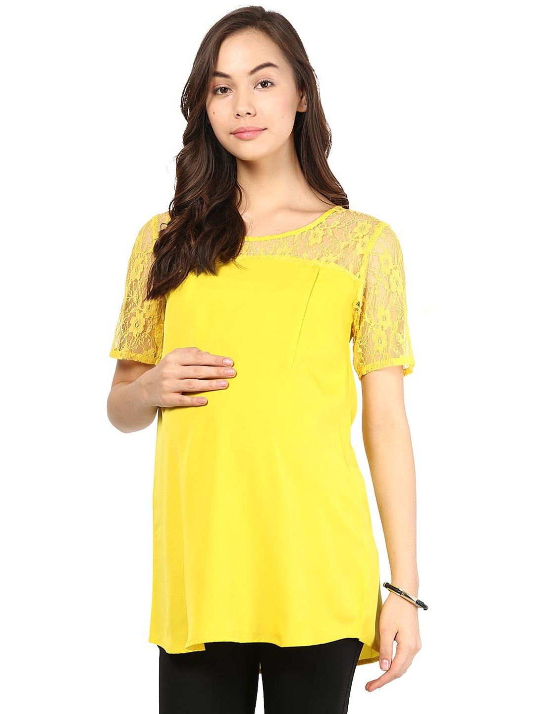 

Mine4Nine Yellow Puff Sleeve Crepe Top