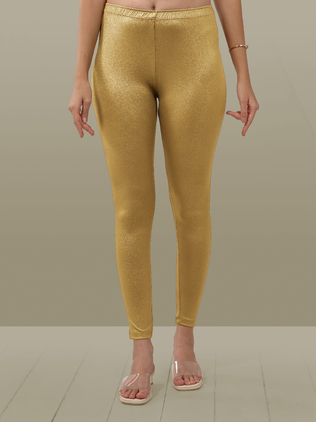 

LYRA Women Mid Rise Cotton Ankle Length Leggings, Gold