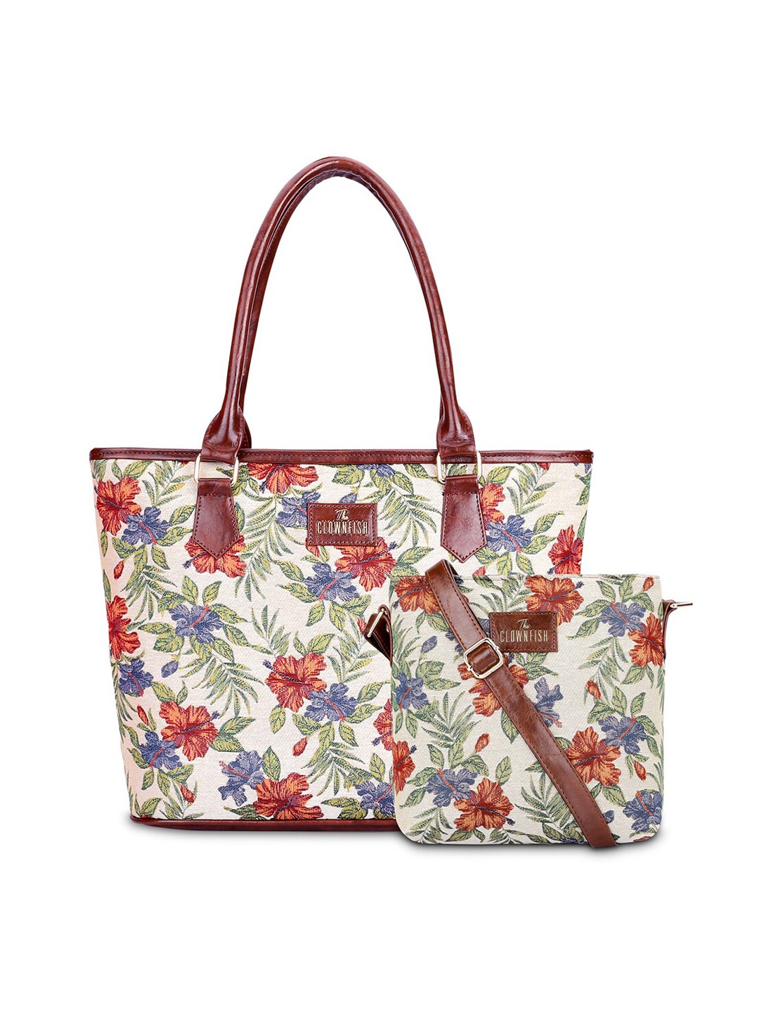 

THE CLOWNFISH Linda & Justina Floral Printed Leather Sling Bag & Handbag, Maroon