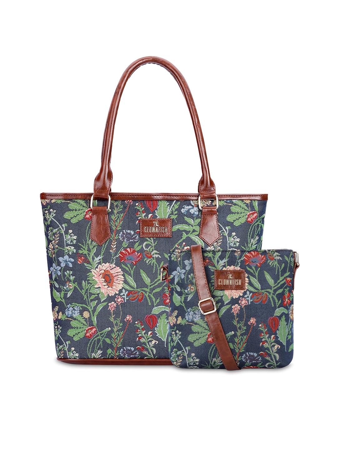 

THE CLOWNFISH Floral Printed Leather Sling Bag & Handbag, Navy blue