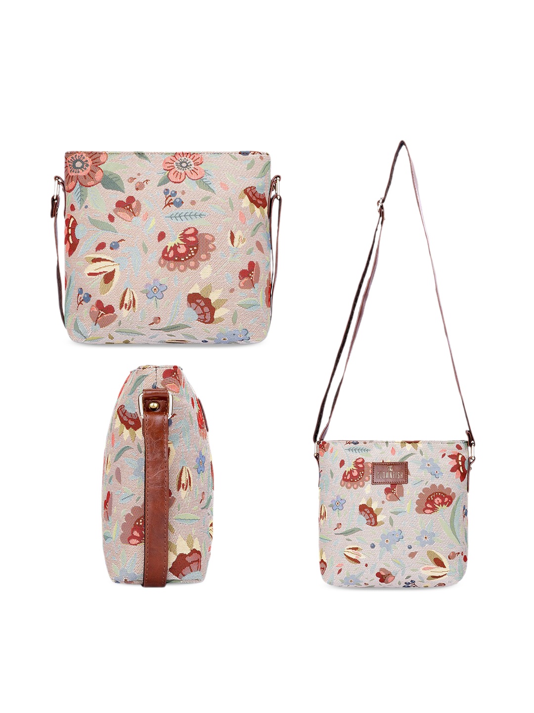 

THE CLOWNFISH Linda & Justina Blue Printed Leather Shopper Sling Bag & Handbag, Beige