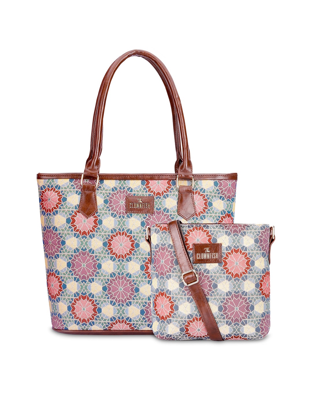 

THE CLOWNFISH Linda & Justina Set Of 2 Printed Structured Leather Shoulder Bag & Sling Bag, Grey