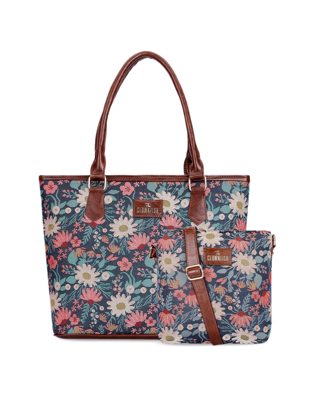 

THE CLOWNFISH Linda & Justina Floral Printed Leather Sling Bag & Handbag, Purple