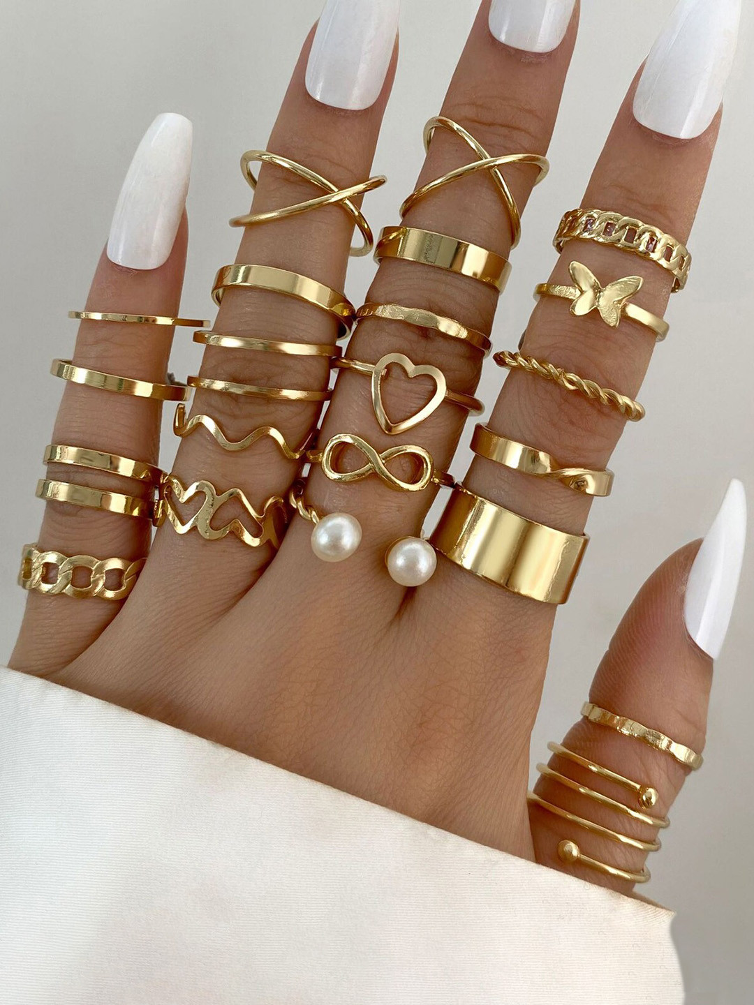 

Shining Diva Set Of 22 Gold Plated Boho Crystal Finger Ring