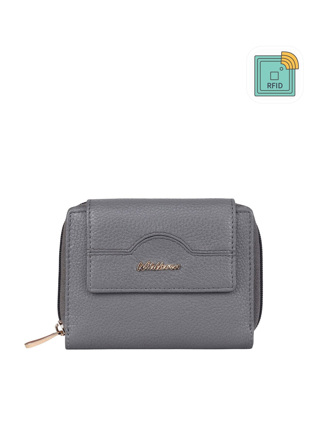 

WildHorn Women Textured Leather RFID Zip Around Wallet, Grey