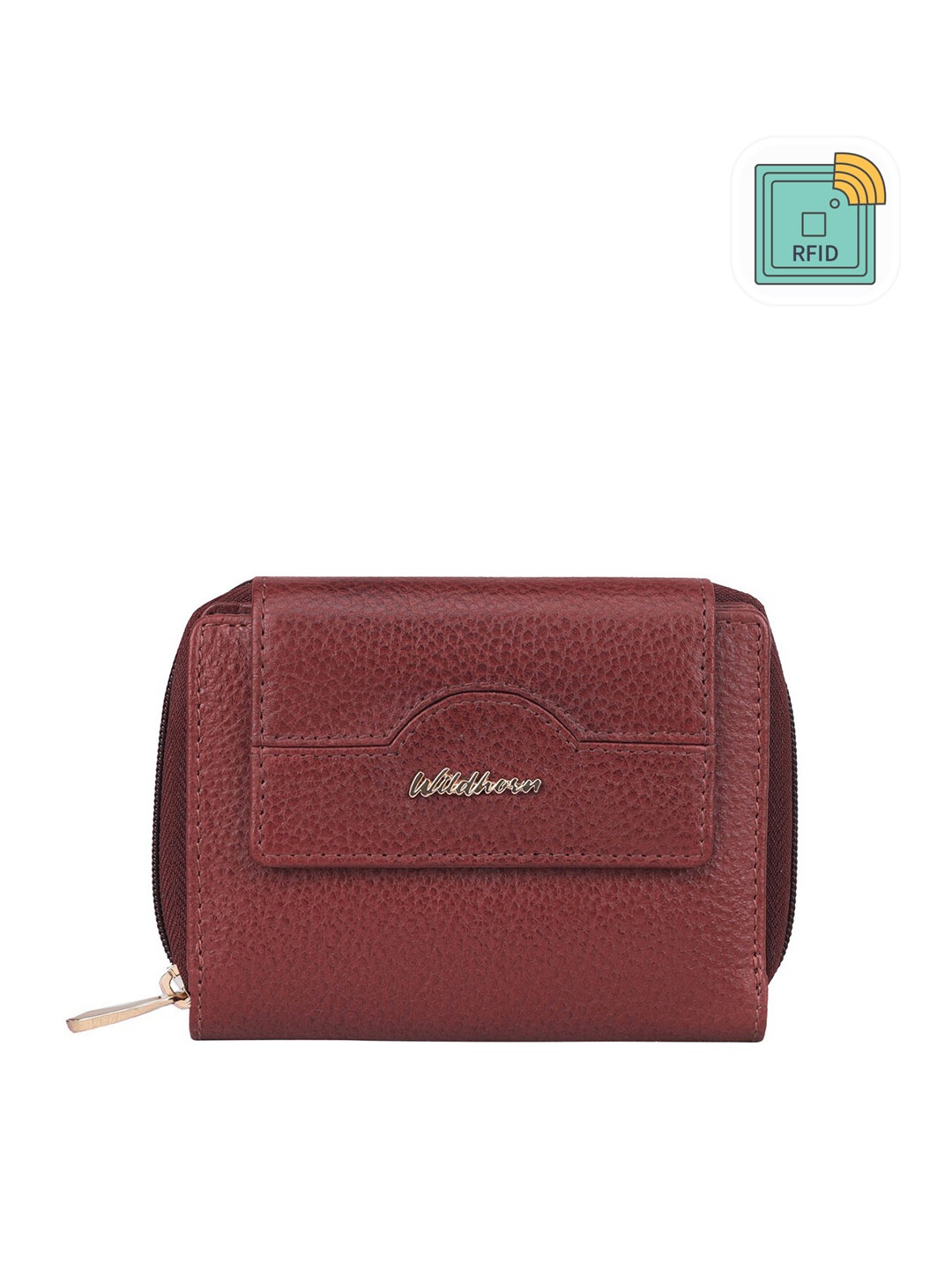 

WildHorn Women Textured Leather RFID Zip Around Wallet, Maroon