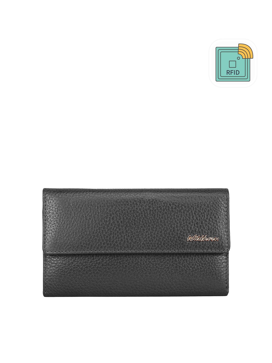 

WildHorn Women Textured Leather RFID Envelope, Black