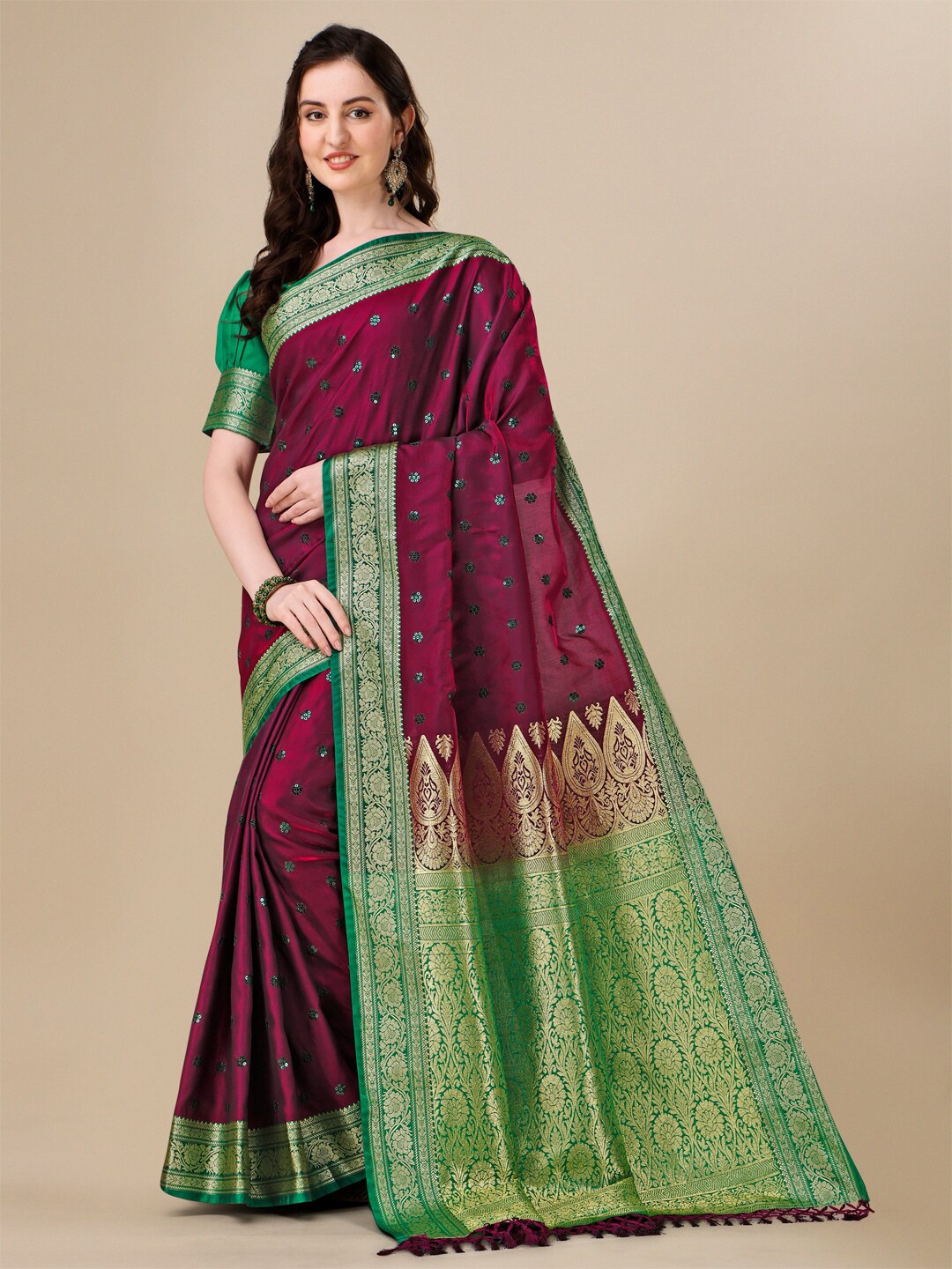 

Granthva Fab Embellished Sequined Pure Silk Saree, Purple