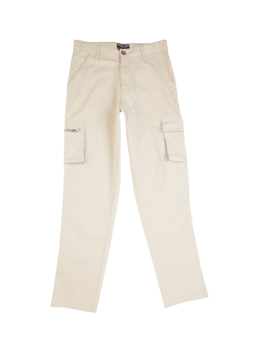 

Gini and Jony Boys Mid-Rise Cotton Cargo Trousers, Beige