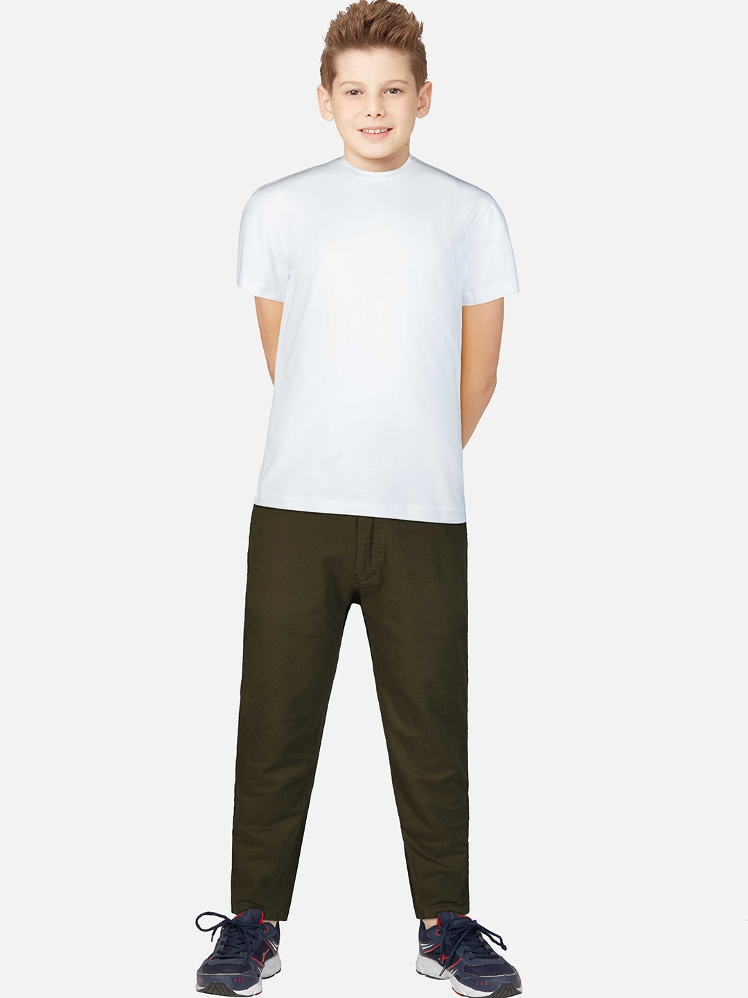 

Gini and Jony Boys Mid-Rise Cotton Chino Trousers With Belt, Olive