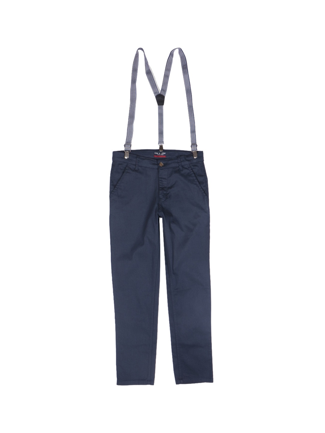 

Gini and Jony Boys Mid-Rise Cotton Trousers With Suspenders, Navy blue