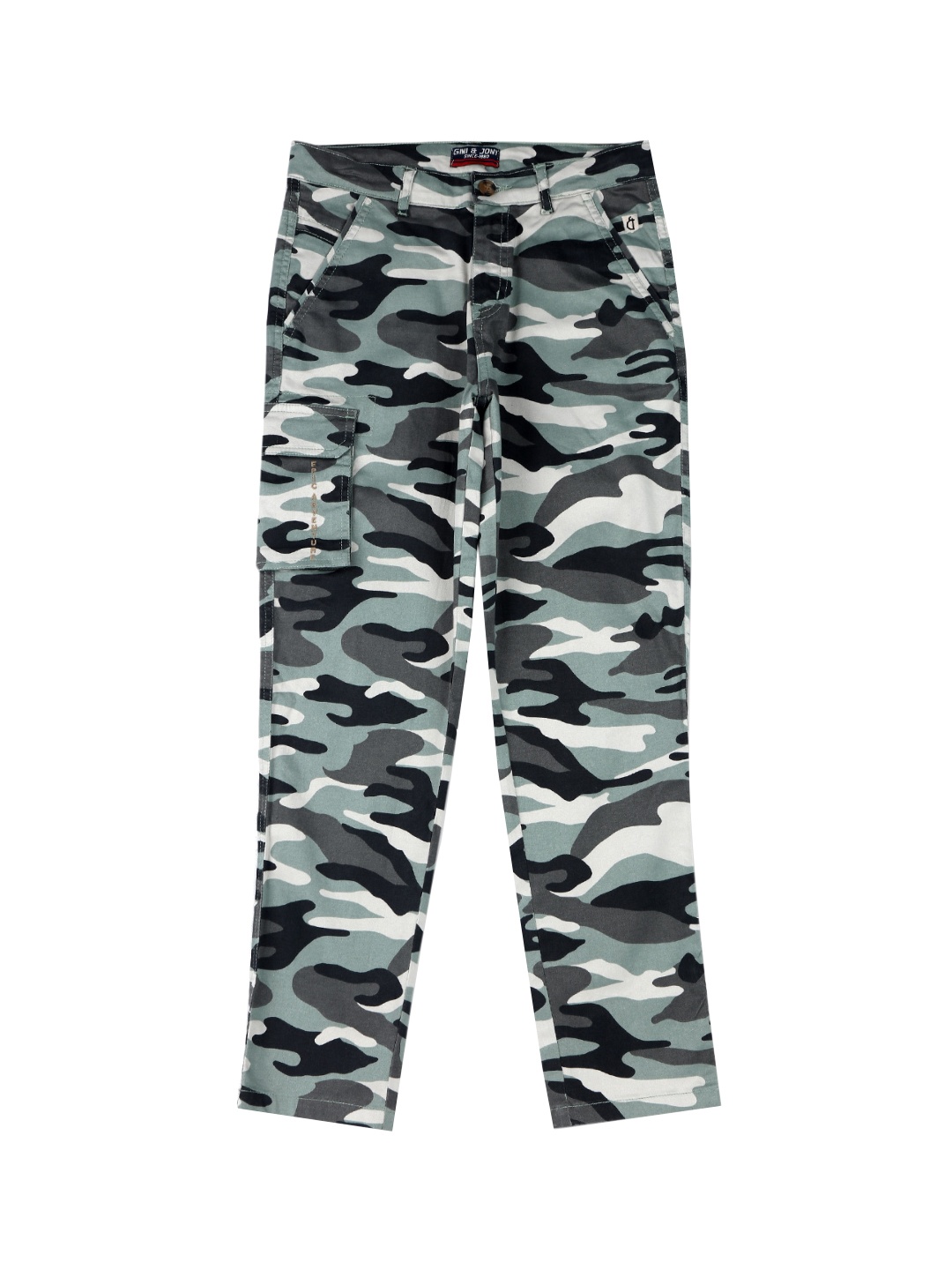 

Gini and Jony Boys Camouflage Printed Mid-Rise Cotton Cargo Trousers, Black