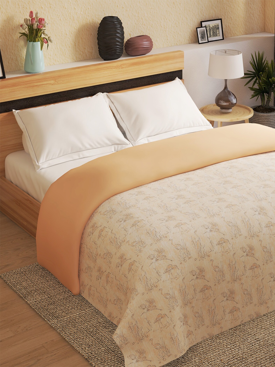 

Home Centre White & Beige Printed Summer 150 GSM Cotton Double Bed Comforter