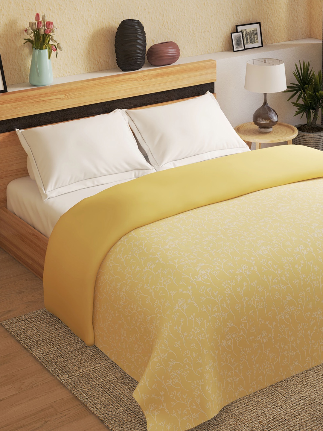 

Home Centre Khaki & White Floral Printed Summer 150 GSM Cotton Double Bed Comforter