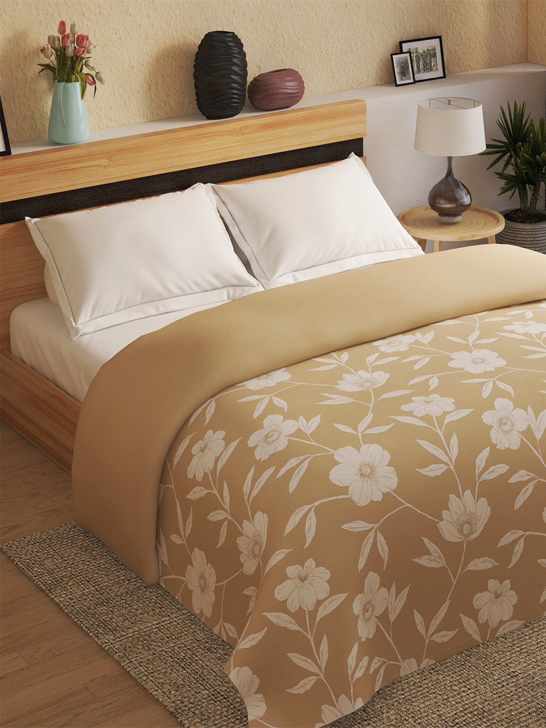 

Home Centre Brown & White Floral Printed Summer 150 GSM Double Bed Comforter