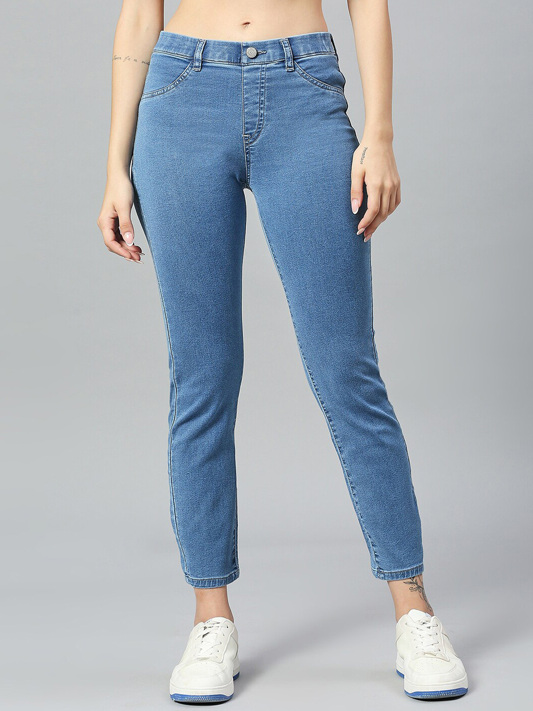 

TARAMA Women Clean Look Mid Rise Slim Fit Cotton Jeans, Blue