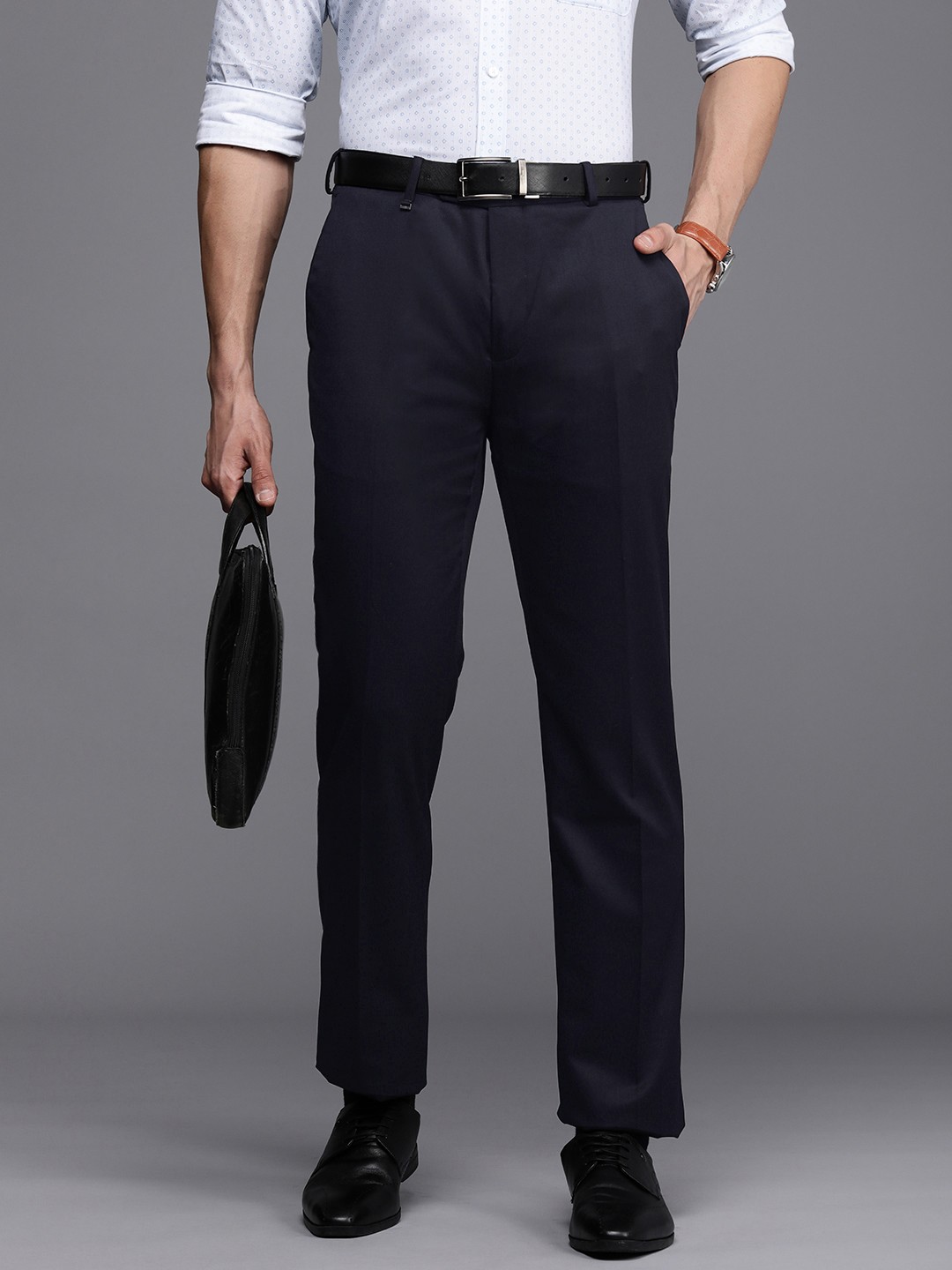 Raymond Men Contemporary Fit Formal Trousers, Blue