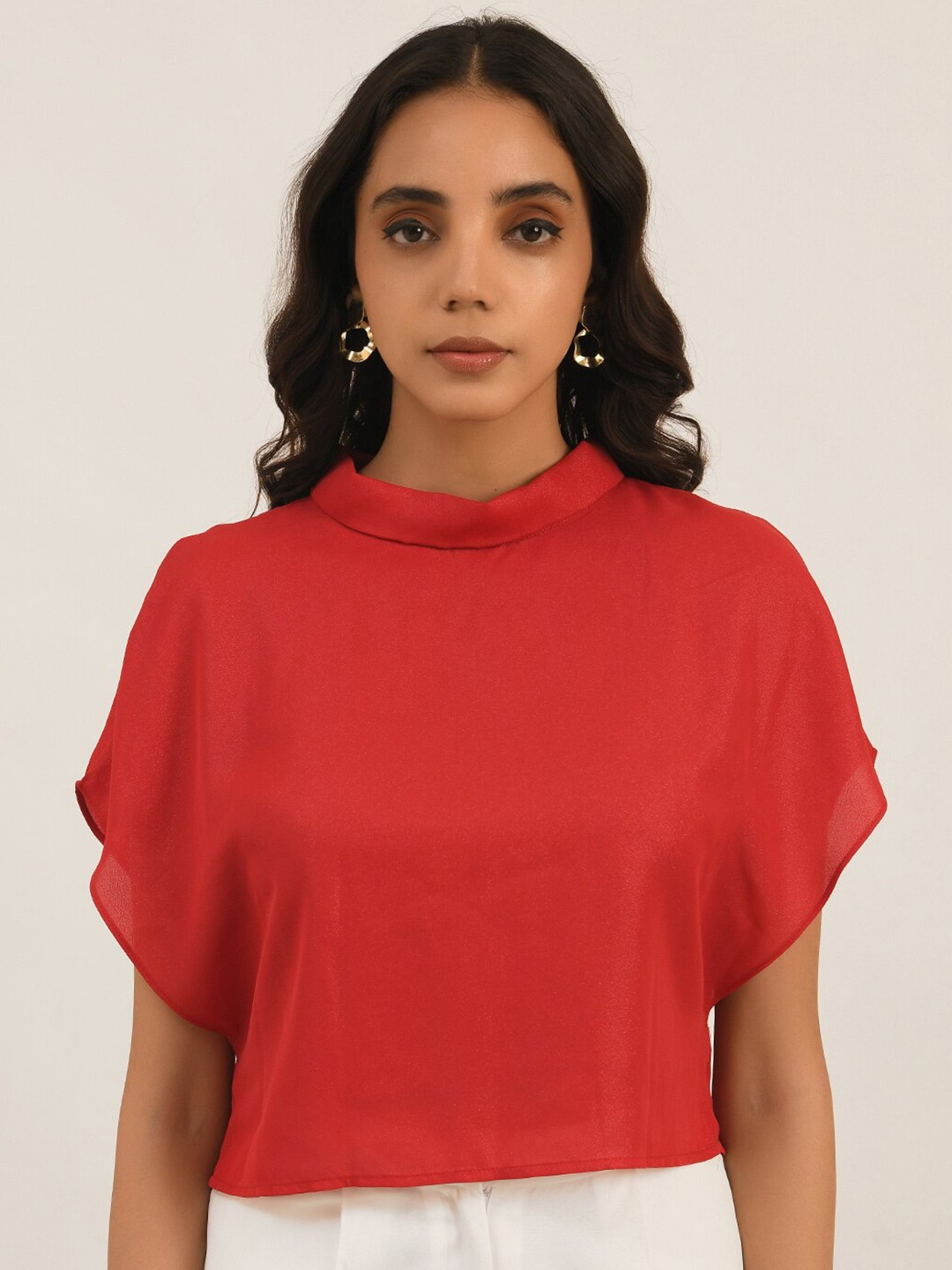 

ATTIC SALT Extended Sleeves Boxy Top, Red