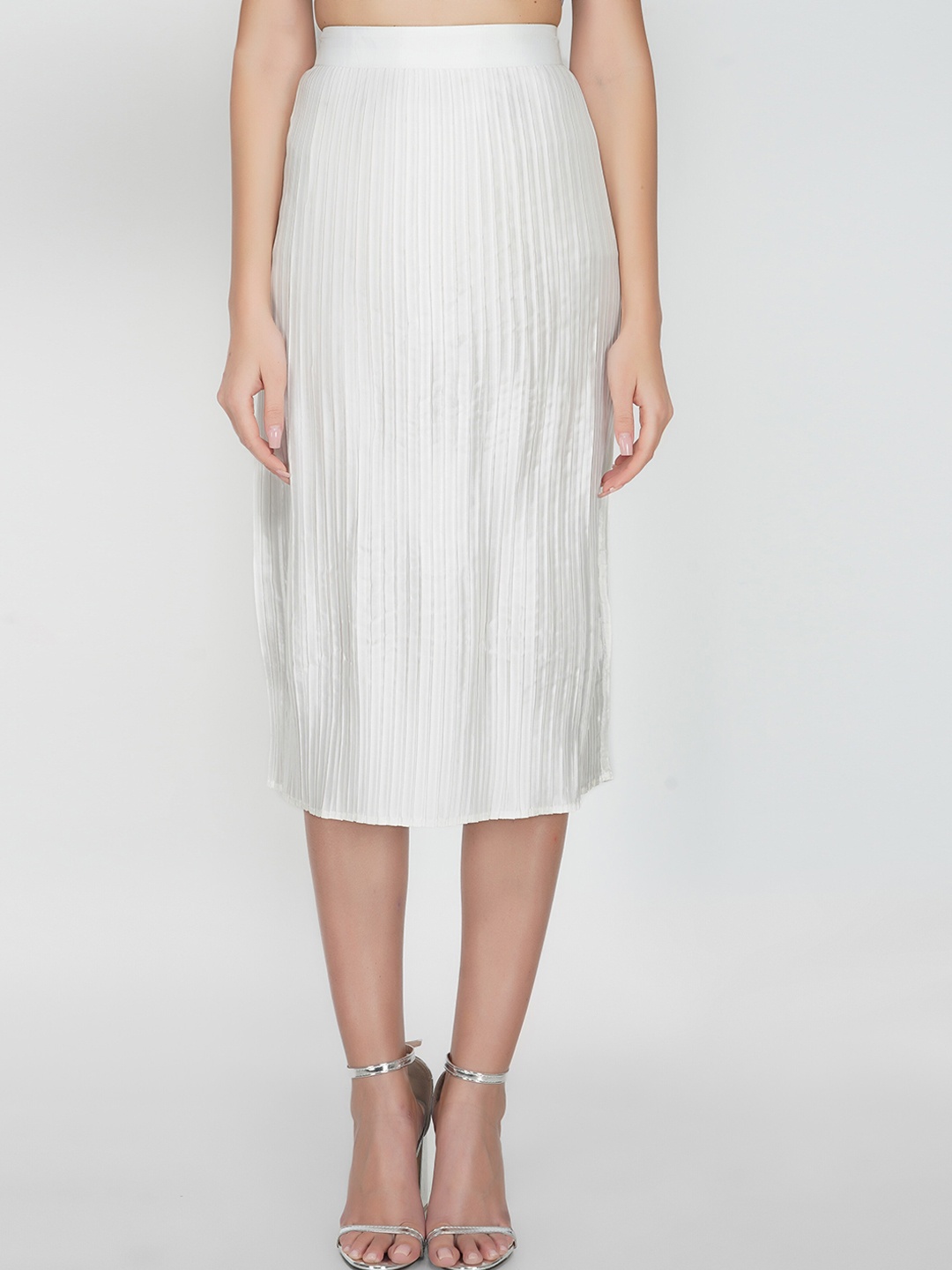 

ATTIC SALT Pleated Midi Straight Skirt, White