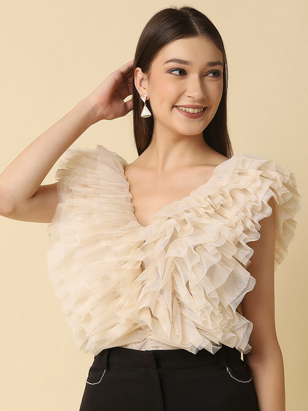 

ATTIC SALT Multi Layer Ruffle Bodysuit, Cream