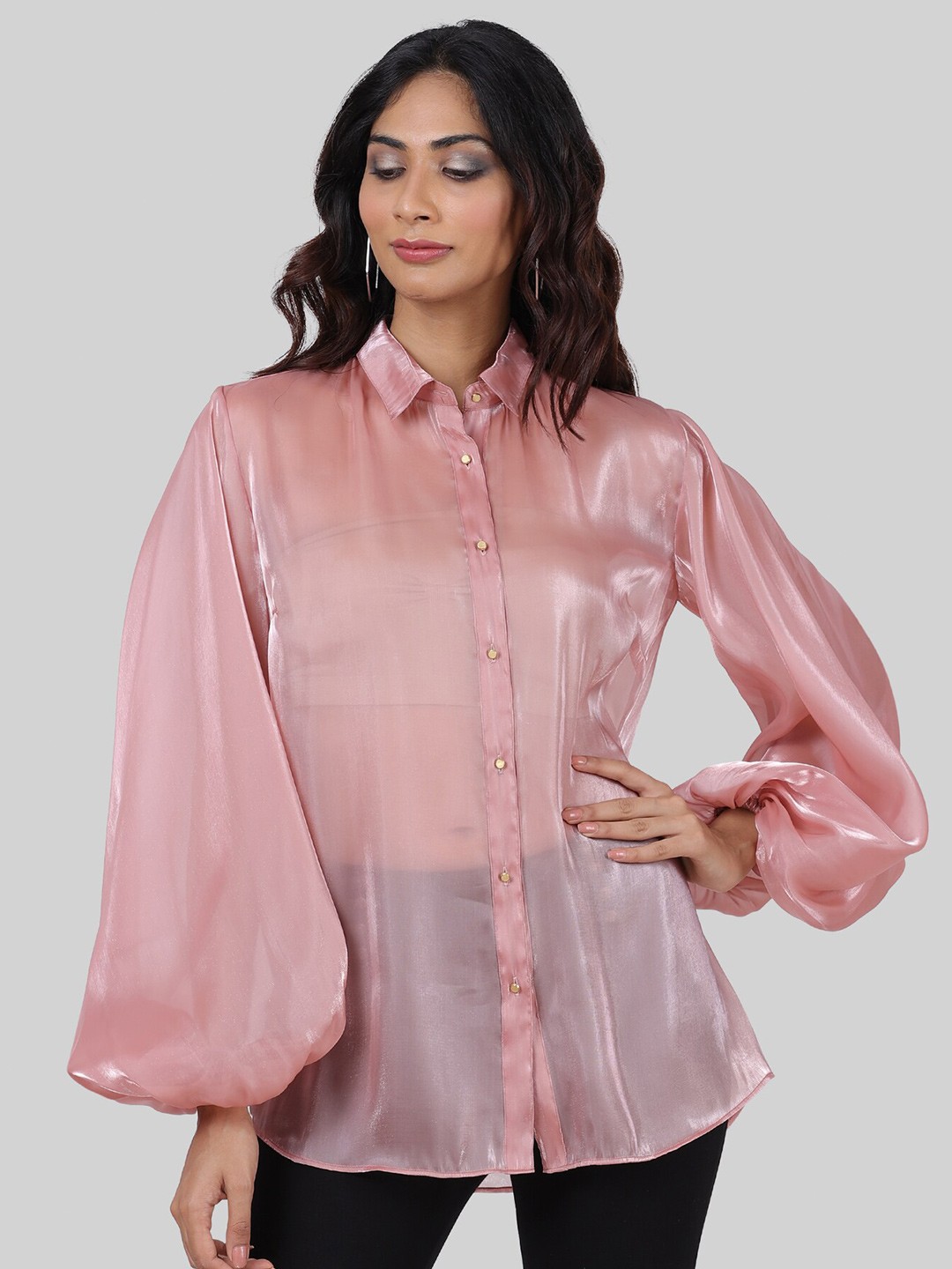 

ATTIC SALT Shirt Collar Shirt Style Top, Pink