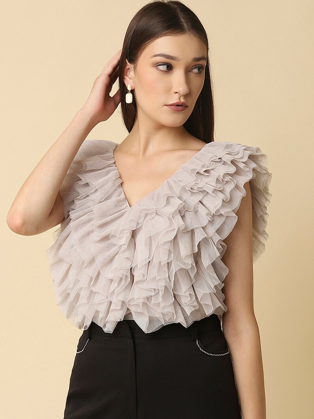 

ATTIC SALT Multi Layer Ruffle Bodysuit, Grey
