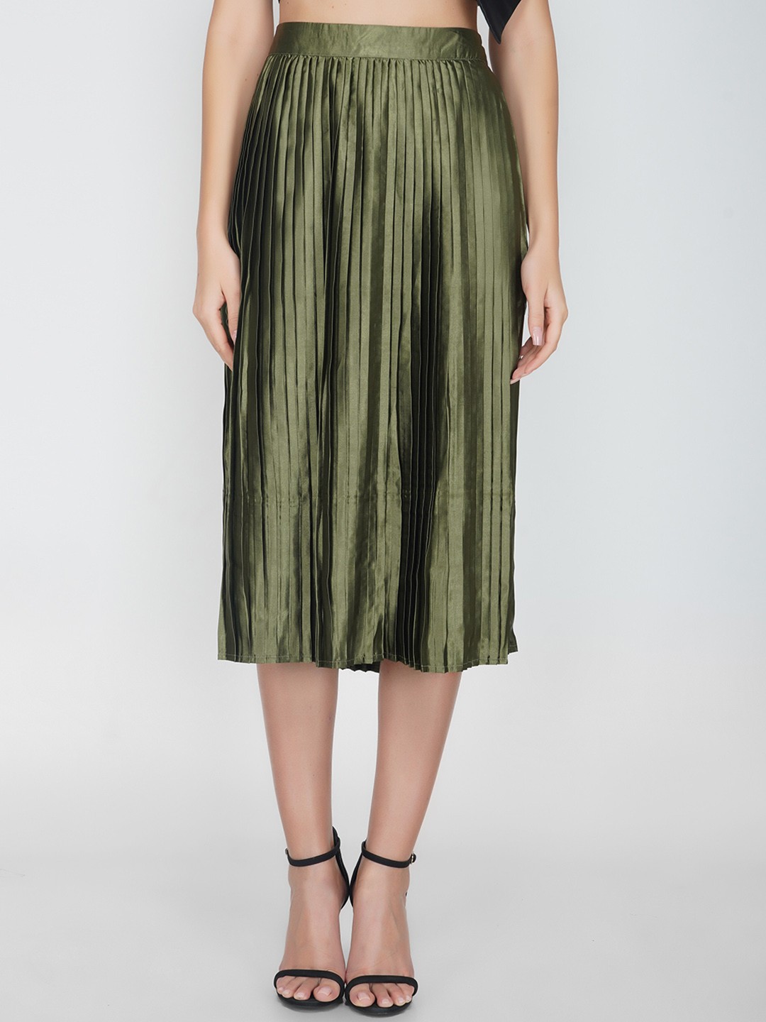 

ATTIC SALT Pleated A-Line Midi Skirt, Green