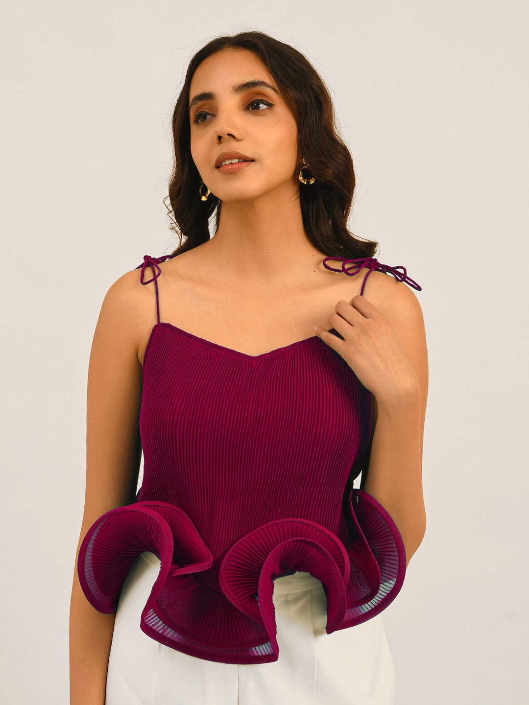 

ATTIC SALT Sleeveless Georgette Peplum Top, Purple