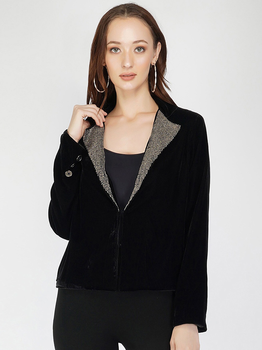 

ATTIC SALT Velvet Tailored Jacket, Black