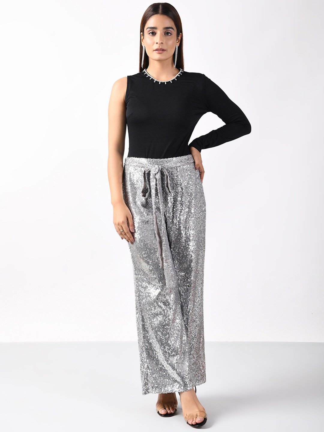 

ATTIC SALT Sequined Embellished Bodysuit, Black