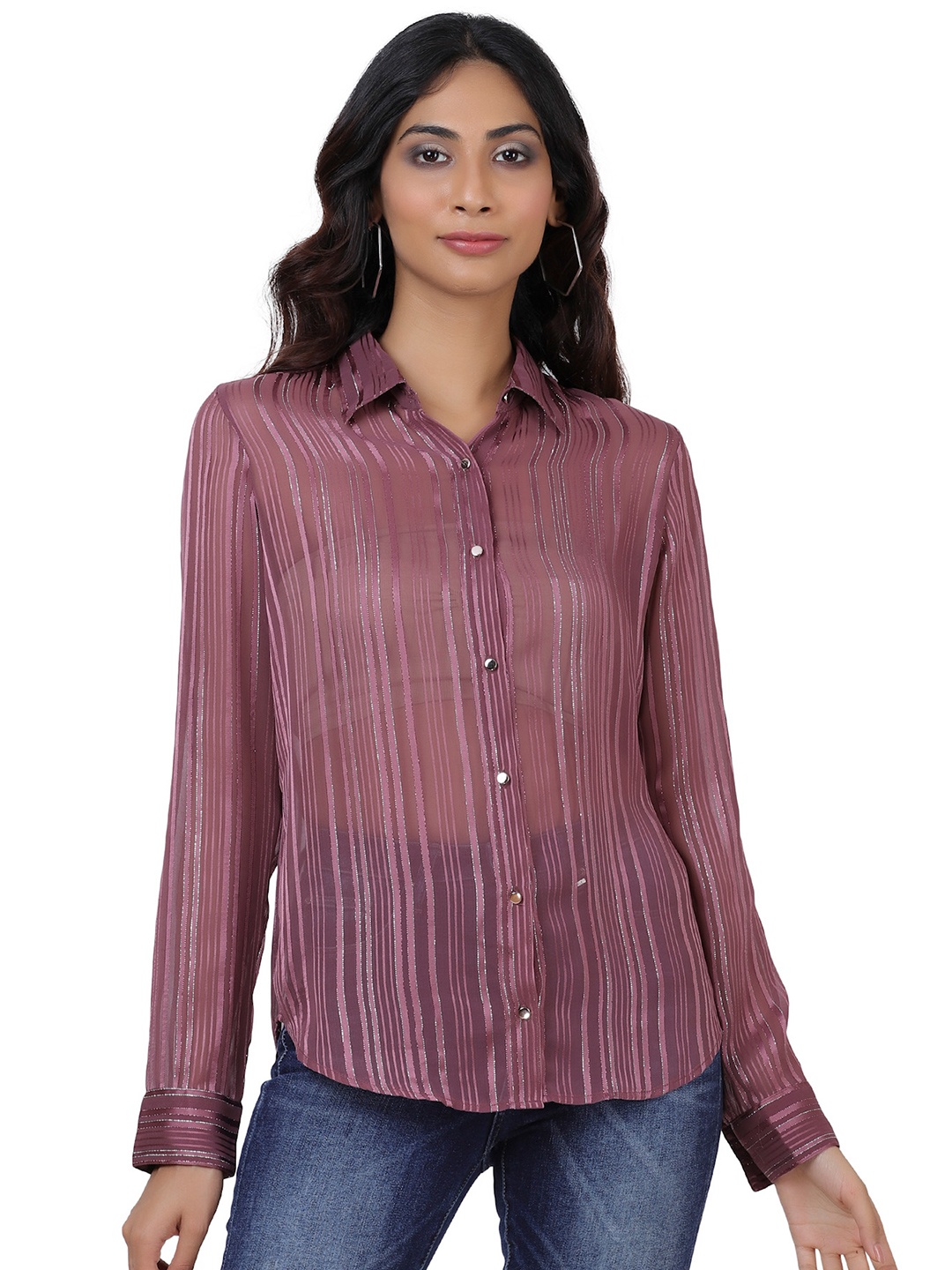 

ATTIC SALT Spread Collar Striped Casual Shirt, Maroon