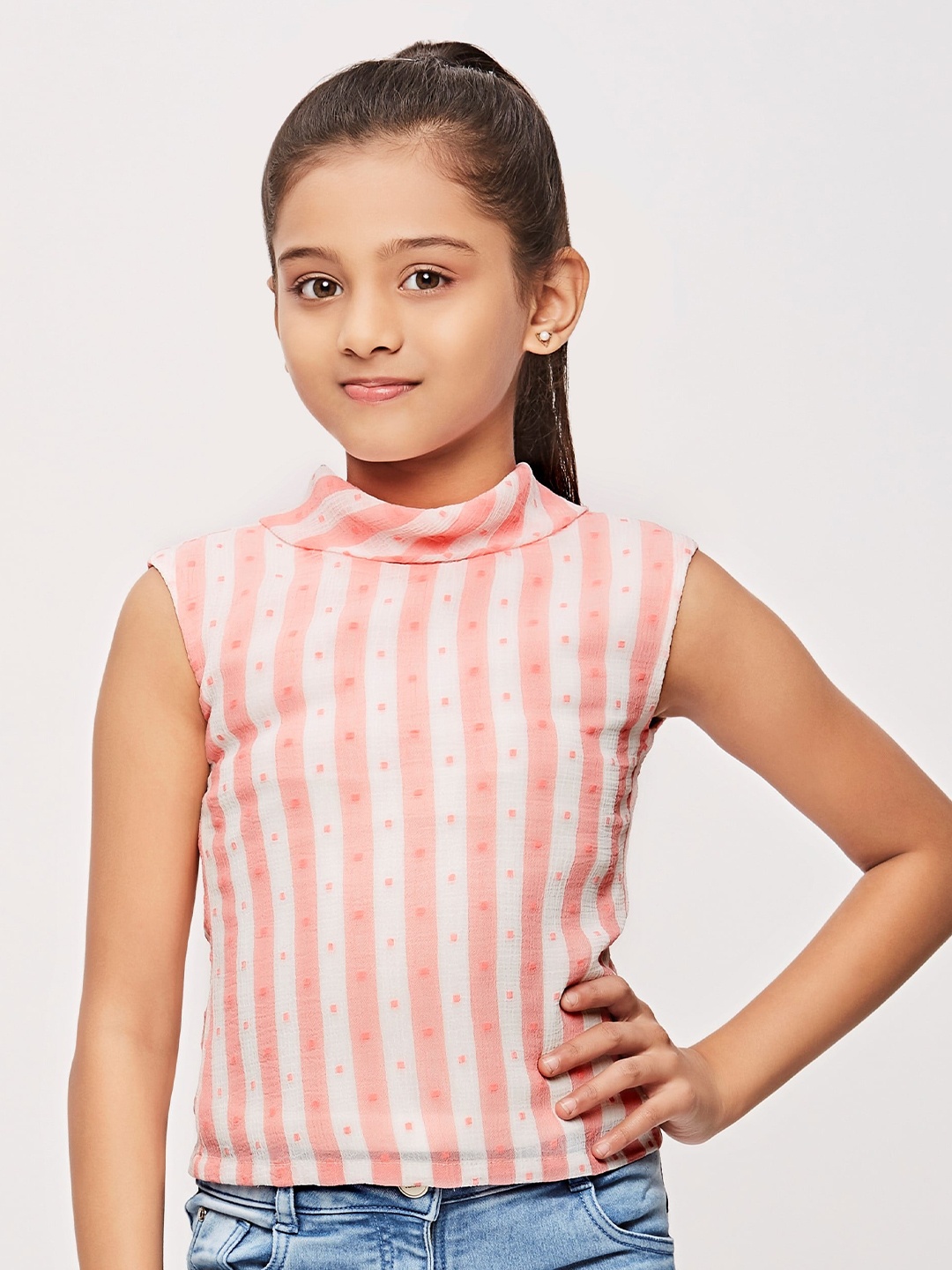 

Tiny Girls Striped Regular Top, Peach