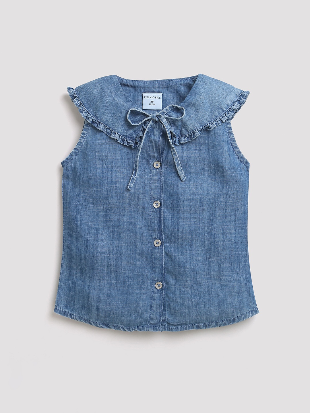 

Tiny Girls Tie Up Neck Shirt Style Top, Blue