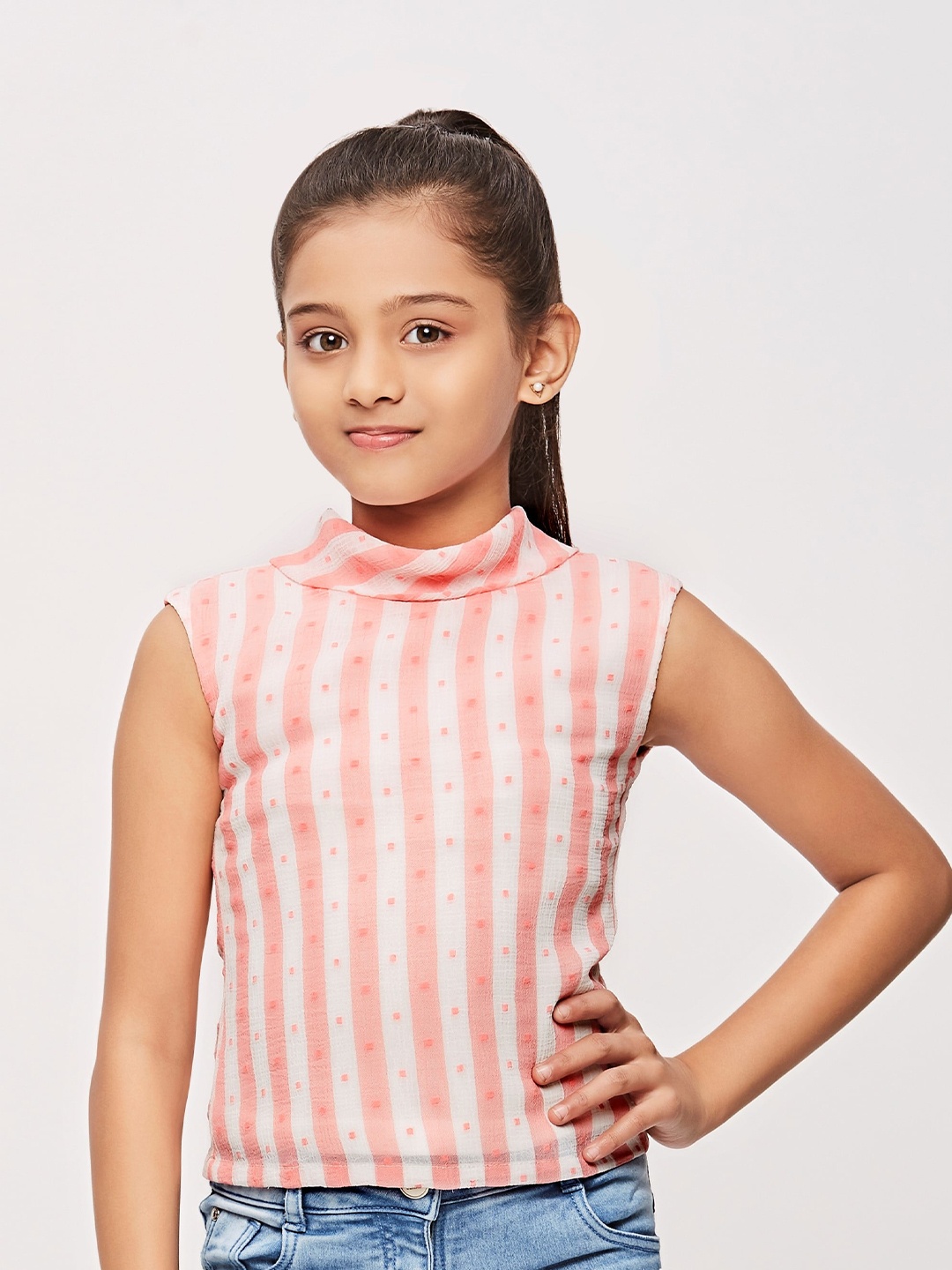 

Tiny Girls Striped Regular Top, Peach