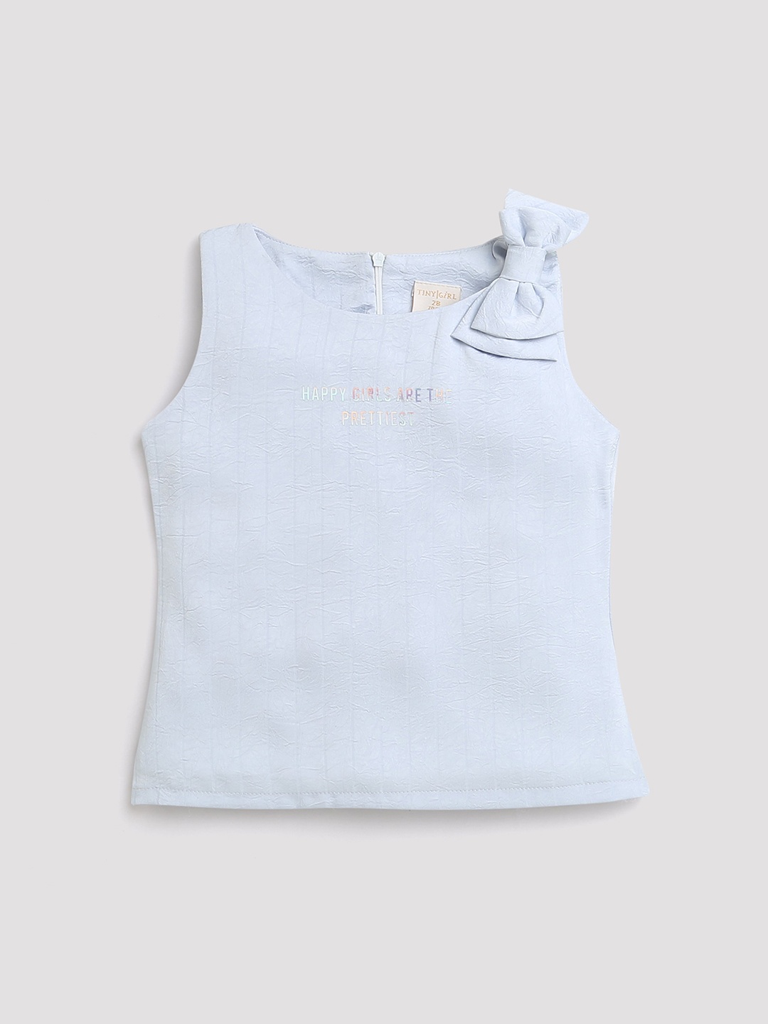 

Tiny Girl Blue Typography Printed Round Neck Sleeveless Top