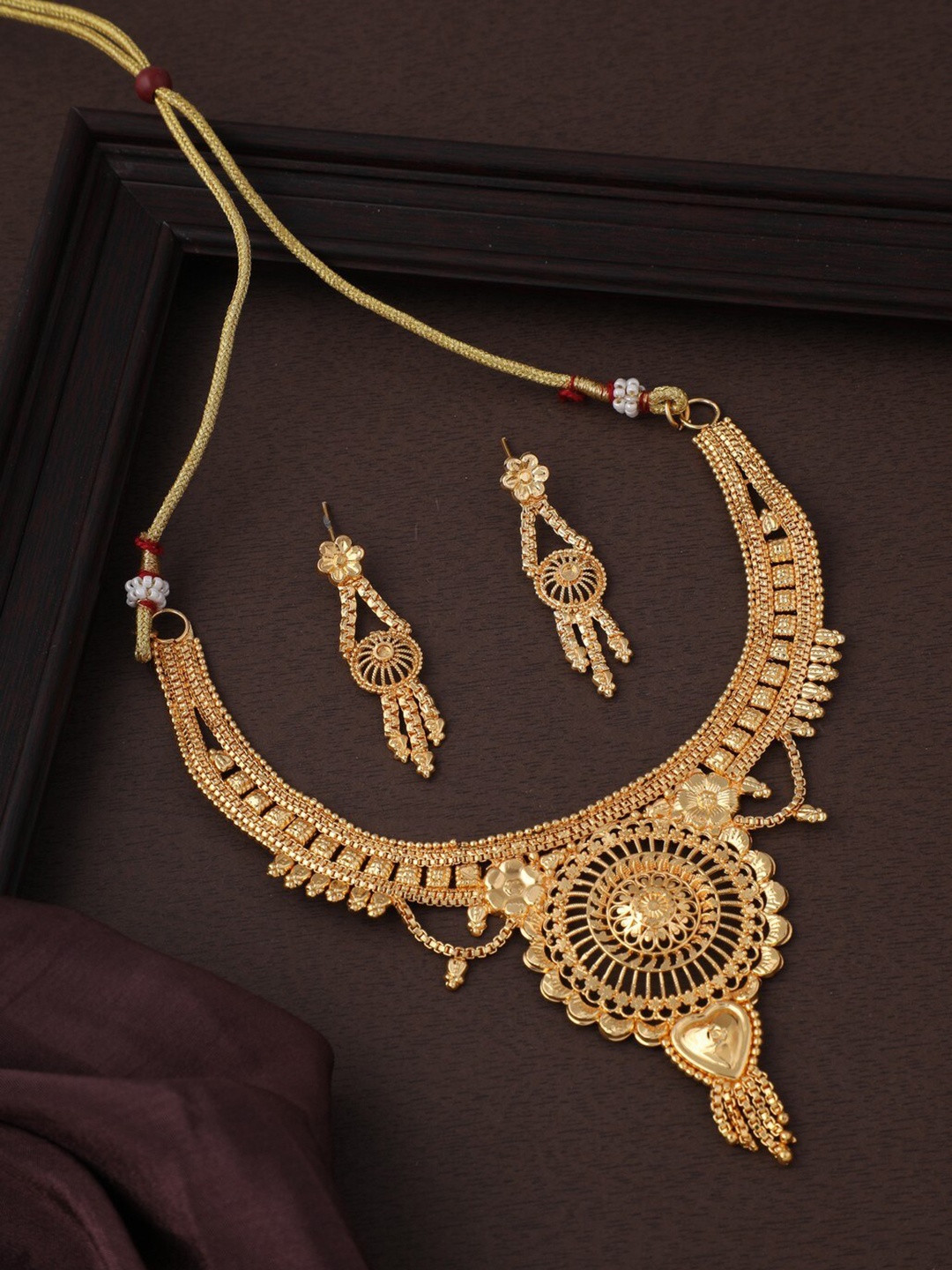 

Vita Bella Gold-Plated Ethnic Motif Designed Brass Jewellery Set