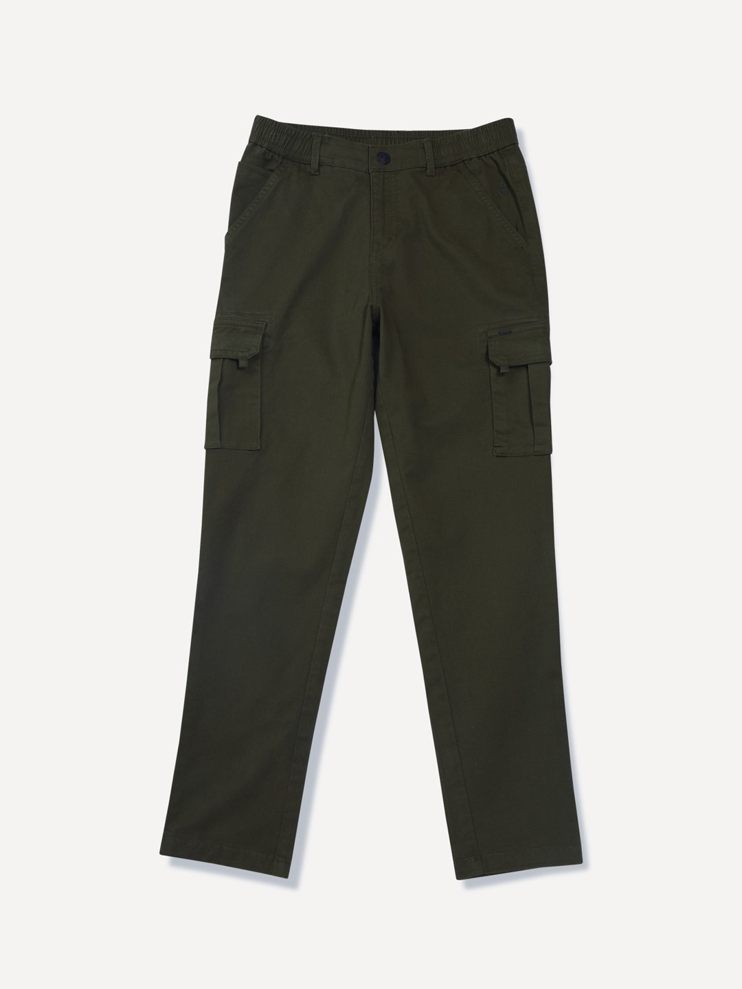 

Gini and Jony Boys Mid-Rise Cotton Cargo Trousers, Green