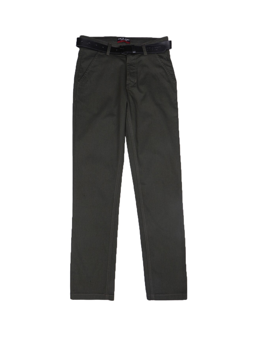 

Gini and Jony Boys Mid-Rise Cotton Chino Trousers With Belt, Green