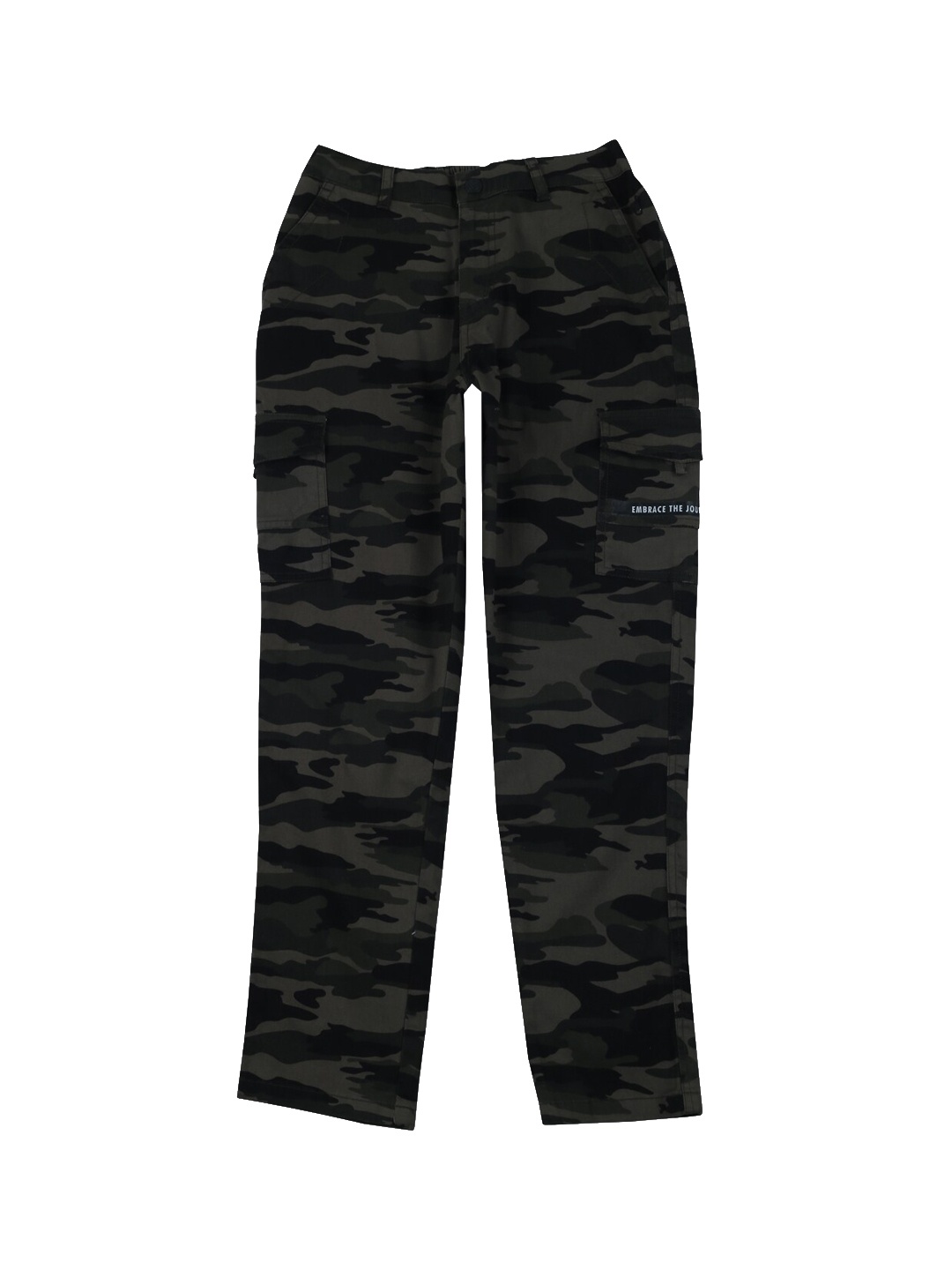 

Gini and Jony Boys Camouflage Printed Cotton Cargos Trousers, Black