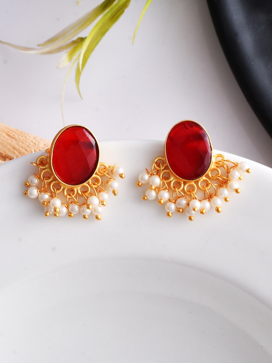 

Silvermerc Designs Gold-Plated Contemporary Drop Earrings, Red